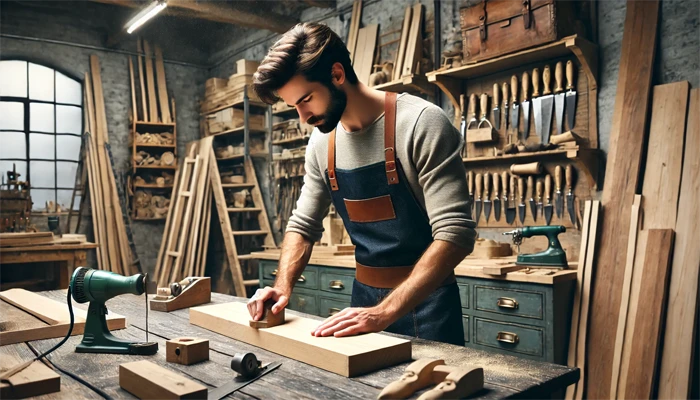 Un carpintero trabajando en su empresa Un carpintero trabajando en su empresa