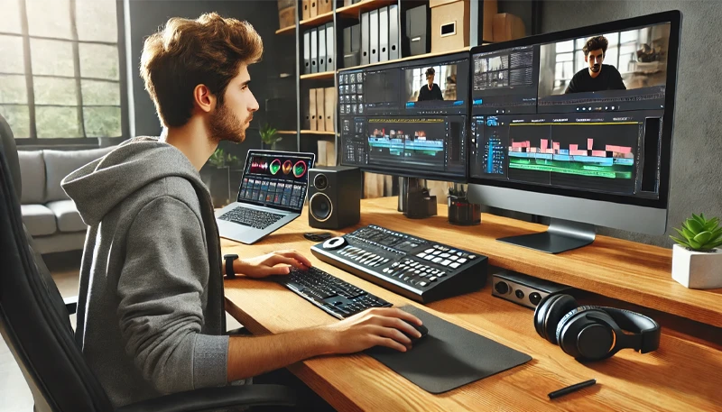 Un editor de vídeo trabajando