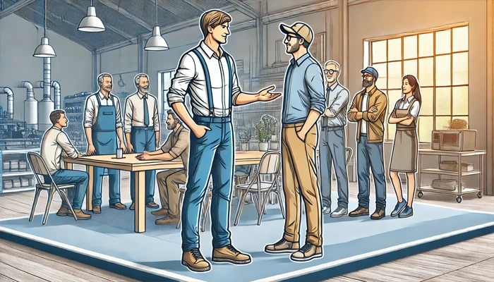 Un trabajador visitando una cooperativa Un trabajador visitando una cooperativa
