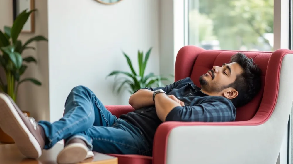 Un emprendedor muy cansando descansando en la silla de su oficina
