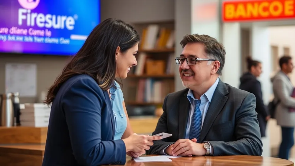 Una pareja hablando con el director de un banco Una pareja hablando con el director de un banco