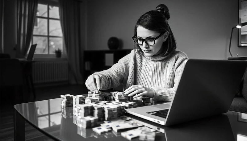 Una mujer contando billetes de euro Una mujer contando billetes de euro