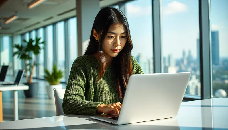 Una mujer trabajando en su portatil