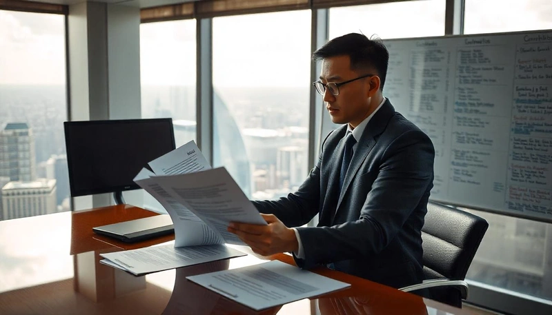 Un hombre empresario dudando de que informe escoger Un hombre empresario dudando de que informe escoger