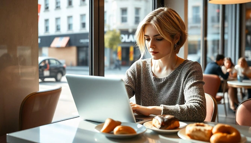 Una mujer editando su pagina web frente a su ordenador portatil Una mujer editando su página web frente a su ordenador portatil